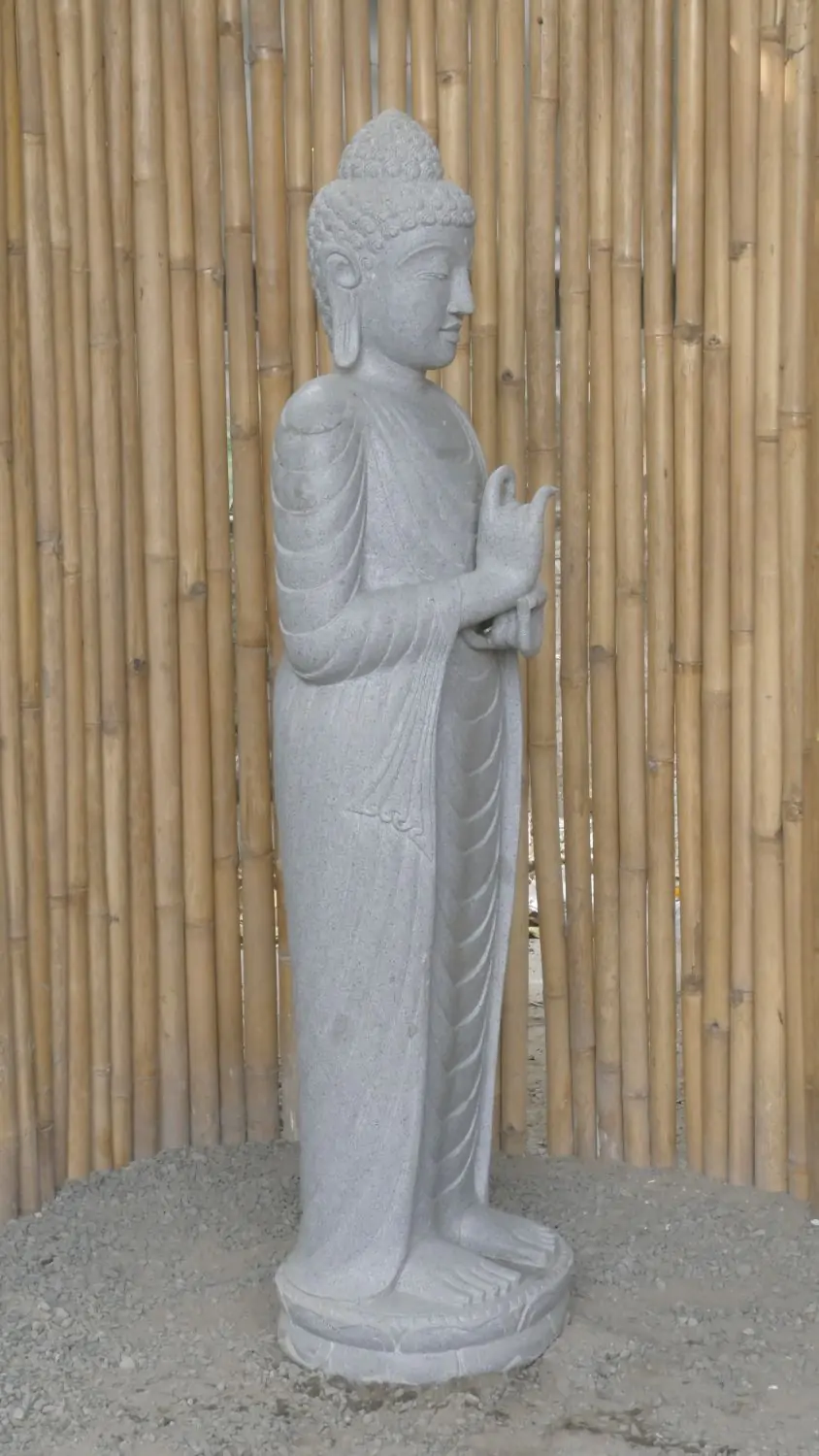  Product image 5 of the product “Standing Buddha made of Riverstone in Dharmachakra position - gesture of wheel of the teaching of Dharma. About 150cm height. ”